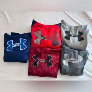 5 Youth UA Under Armour Hoodies - all size Youth medium. Sold only as a lot.